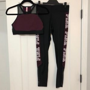 VS PINK Burgundy Legging and Sports Bra Outfit